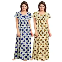 jwf Women's Pure Cotton Printed Maternity Sleepwear Maxi Nightdresses (Pack of 2) Blue-thumb2