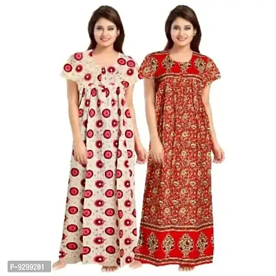 jwf Women's Pure Cotton Printed Maternity Sleepwear Maxi Nightdresses (Pack of 2) Red-thumb0