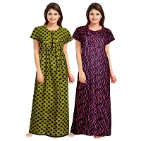 jwf Women's 100% Cotton Printed Regular Maxi Maternity Wear Sleepwear Nightdresses ( Pack of 2 PCs.) Pink-thumb1