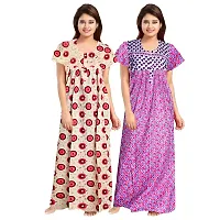 jwf Women's 100% Cotton Block Printed Maxi Maternity Wear Comfort Nightdresses ( Combo Pack of 2 PCs.) Pink-thumb1