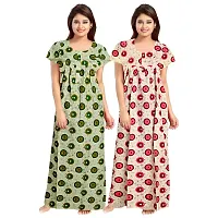 jwf Women's 100% Cotton Block Printed Maternity Wear Full Length Sleepwear Nightdresses Green-thumb2