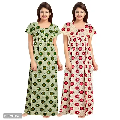 jwf Women's 100% Cotton Block Printed Maternity Wear Full Length Sleepwear Nightdresses Green-thumb3