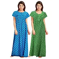 jwf Women's 100% Cotton Printed Regular Maxi Maternity Wear Sleepwear Nightdresses ( Pack of 2 PCs.) Blue-thumb1