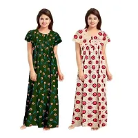 jwf Women's Pure Cotton Block Printed Attractive Maxi Maternity Wear Comfortable Nightdresses ( Combo Pack of 2 PCs.) Pink-thumb2