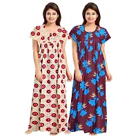 jwf Women's 100% Cotton Printed Regular Maxi Maternity Wear Sleepwear Nighties ( Pack of 2 PCs.) Pink-thumb1