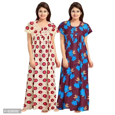 jwf Women's 100% Cotton Printed Regular Maxi Maternity Wear Sleepwear Nighties ( Pack of 2 PCs.) Pink-thumb2