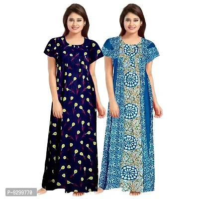 jwf Women's Pure Cotton Printed Regular Maxi Maternity Wear Sleepwear Nightgown ( Pack of 2 PCs.) Blue-thumb3