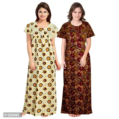 jwf Women's 100% Cotton Block Printed Maternity Wear Full Length Sleepwear Nightdresses Yellow-thumb3