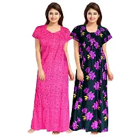 jwf Women's 100% Cotton Printed Regular Maxi Maternity Wear Sleepwear Nightgown ( Pack of 2 PCs.) Pink-thumb1