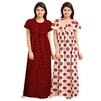 jwf Women's Pure Cotton Printed Attractive Maxi Maternity Wear Comfortable Nightdresses ( Combo Pack of 2 PCs.) Pink-thumb1