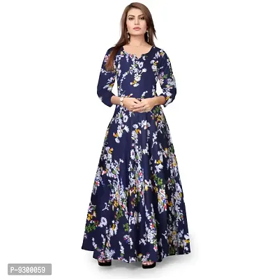 Women's Full Sleeves Fit and Flare Rayon Printed Long Dress-thumb0