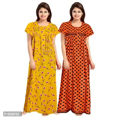 jwf Women's 100% Cotton Printed Regular Maxi Maternity Wear Sleepwear Nightdresses ( Pack of 2 PCs.)