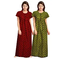 jwf Women's Pure Cotton Printed Attractive Maxi Maternity Wear Comfortable Nightdresses ( Combo Pack of 2 PCs.) Red-thumb1