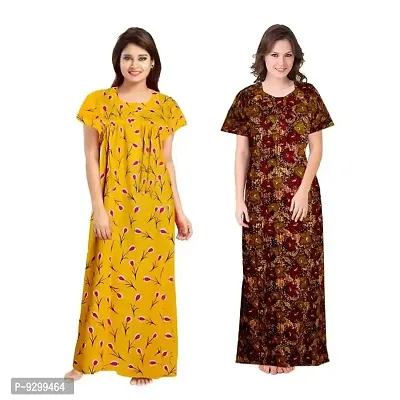 jwf Ladies 100% Cotton Jaipuri Hand Prints Nighty and Nightdresses Nighty (Combo Pack of 2 Pcs) Brown