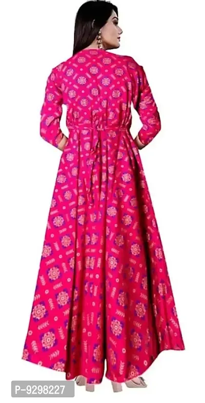 Jaipry Women Printed Gown Kurta Rayon Printed Maxi Long Gown Multicolor Dress S Size-thumb2