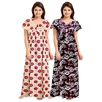 jwf Women's 100% Cotton Printed Maxi Maternity Wear Sleepwear Nightdresses ( Pack of 2 PCs.) Maroon-thumb1