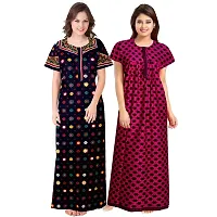 jwf Women's 100% Cotton Printed Maxi Maternity Wear Comfortable Nightdresses ( Combo Pack of 2 PCs.) Pink-thumb1