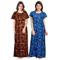 jwf Women's Cotton Printed Attractive Maternity Wear Comfortable Maxi Nightdresses ( Combo Pack of 2 PCs.) Brown-thumb1