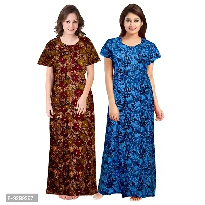 jwf Women's Cotton Printed Attractive Maternity Wear Comfortable Maxi Nightdresses ( Combo Pack of 2 PCs.) Brown-thumb2