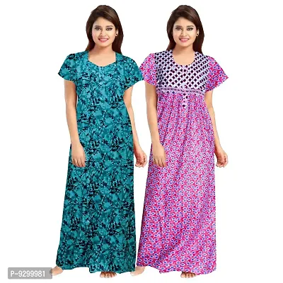 jwf Women's Cotton Printed Attractive Maternity Wear Comfortable Maxi Nightdresses ( Combo Pack of 2 PCs.)-thumb0