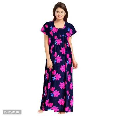 jwf Women Cotton Printed Flower Design Trendy Nighty Gown Attractive Night Dress Pink-thumb3