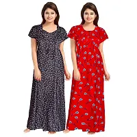 jwf Women's 100% Cotton Block Printed Maternity Wear Full Length Nightdresses Grey-thumb2