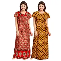 jwf Women's 100% Cotton Printed Maxi Maternity Wear Comfortable Nightdresses ( Combo Pack of 2 PCs.) Red-thumb1