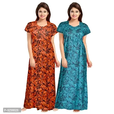 jwf Women's Half Sleeves Cotton Floral Print ZMaxi/Nighty/Night Dress|Nightwear for Womens (Combo of 2)