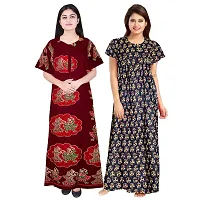 jwf Women's 100% Cotton Printed Attractive Maxi Maternity Wear Comfort Nightdresses ( Combo Pack of 2 PCs.) Blue-thumb1