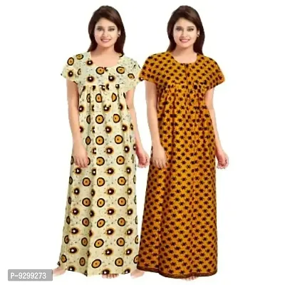 jwf Women's Pure Cotton Printed Maternity Maxi Nightdresses (Pack of 2) Yellow-thumb2