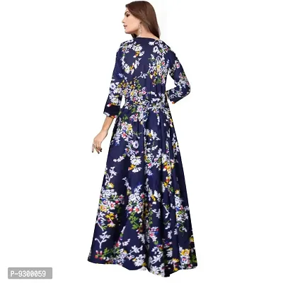 Women's Full Sleeves Fit and Flare Rayon Printed Long Dress-thumb2