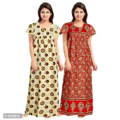 jwf Women's Pure Cotton Printed Maternity Nightwear Maxi Nightdresses (Pack of 2) Yellow-thumb3