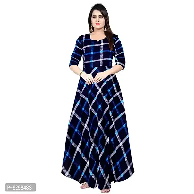 jwf Women's Rayon Jaipuri Printed Maxi Long Gown Blue-thumb0