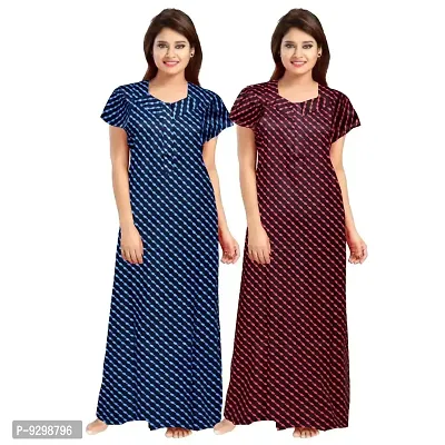 jwf Women's 100% Cotton Printed Maxi Maternity Nightwear Nightdress Free Size, (Combo Pack of 2)-thumb0