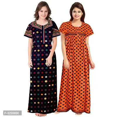 jwf Women's 100% Cotton Printed Maxi Maternity Wear Comfortable Nightdresses ( Combo Pack of 2 PCs.) Blue-thumb3