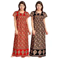 jwf Women's 100% Cotton Printed Regular Maxi Maternity Wear Sleepwear Nighties ( Pack of 2 PCs.) Red-thumb1