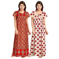 jwf Women's 100% Cotton Printed Regular Maxi Maternity Wear Sleepwear Nightgown ( Pack of 2 PCs.) Pink-thumb1