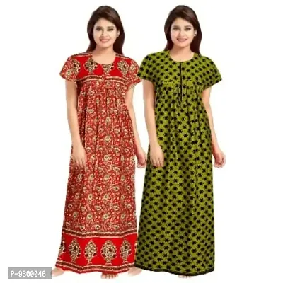 jwf Women's Pure Cotton Printed Maternity Maxi Nightdresses (Pack of 2) Red