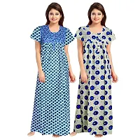 jwf Women's Pure Cotton Block Printed Full Length Sleepwear Nightdresses Blue-thumb2