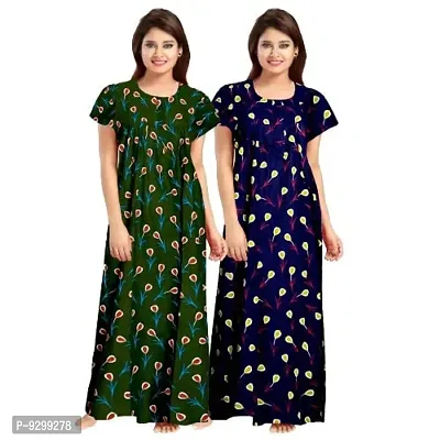 jwf Women's Pure Cotton Printed Attractive Maxi Maternity Wear Comfortable Nightdresses ( Combo Pack of 2 PCs.) Green-thumb3