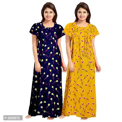 jwf Women Cotton Nighty, Gown, Sleepwear, Nightwear, Maxi - Soft and Stylish Night Gown, Cotton Nightdress, Nighties Blue,Yellow