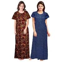 jwf Women's 100% Cotton Printed Regular Maxi Maternity Wear Sleepwear Nighties ( Pack of 2 PCs.) Brown-thumb1