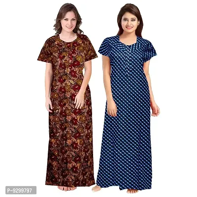 jwf Women's 100% Cotton Printed Regular Maxi Maternity Wear Sleepwear Nighties ( Pack of 2 PCs.) Brown-thumb2