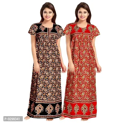 jwf Women Full Length Cotton Nighty (Multicolour L-XL) -Combo Pack of 2 Pieces-thumb0