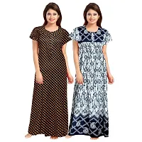 jwf Women's 100% Cotton Block Printed Maternity Wear Full Length Nightdresses White-thumb1