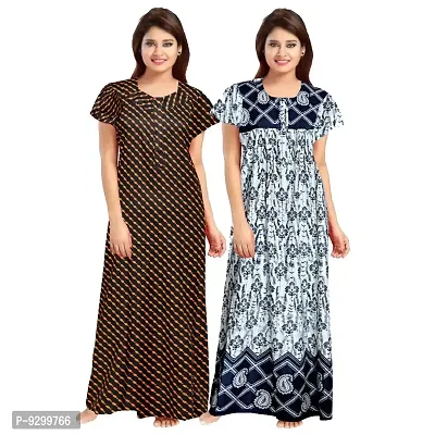 jwf Women's 100% Cotton Block Printed Maternity Wear Full Length Nightdresses White-thumb2