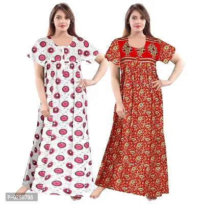 jwf Women's Pure Cotton Printed Full Length Attractive Maxi Nightdresses ( Combo Pack of 2 PCs.)