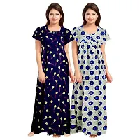 jwf Women's Pure Cotton Printed Attractive Maxi Maternity Wear Comfortable Nightdresses ( Combo Pack of 2 PCs.) Blue-thumb1