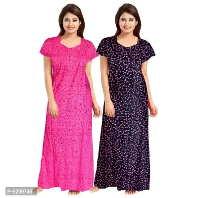 jwf Women's 100% Cotton Printed Regular Maxi Maternity Wear Sleepwear Nightdresses ( Pack of 2 PCs.)-thumb0