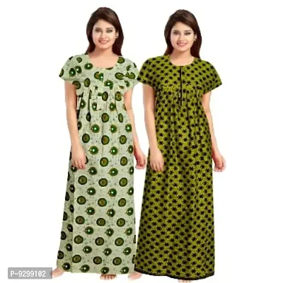 jwf Women's Pure Cotton Printed Maternity Nightwear Maxi Nightdresses (Pack of 2) Green-thumb3